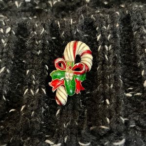 Vintage Enamel Candy Cane Bow Brooch Holiday Pin